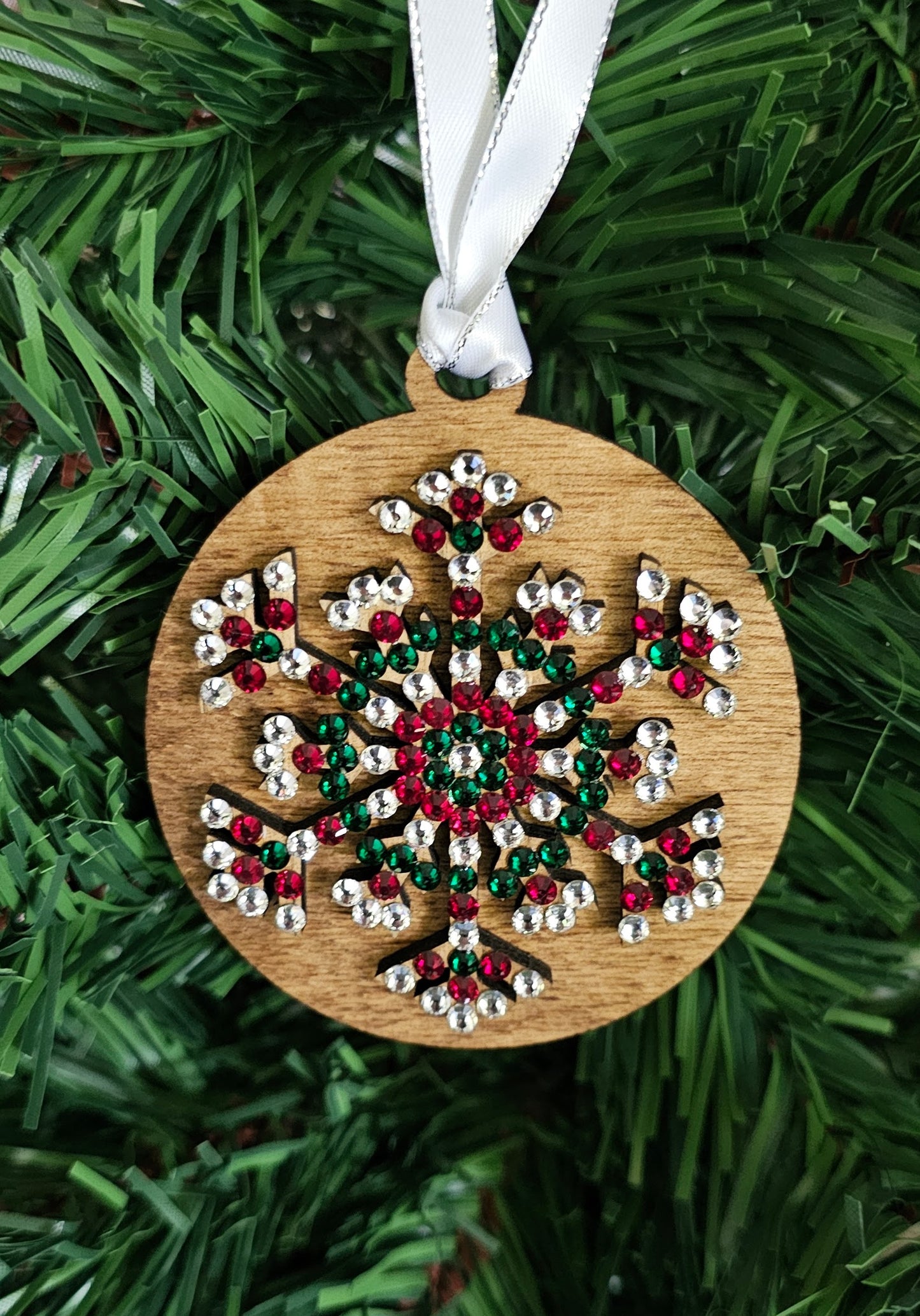Snowflake w/ Rhinestones - Wood Ornaments