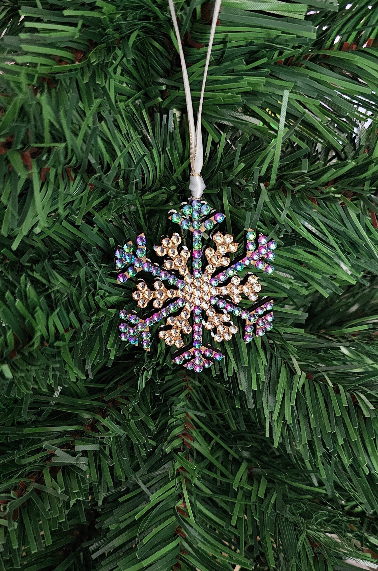 Rhinestone Snowflake Ornaments - Green & Red Variations