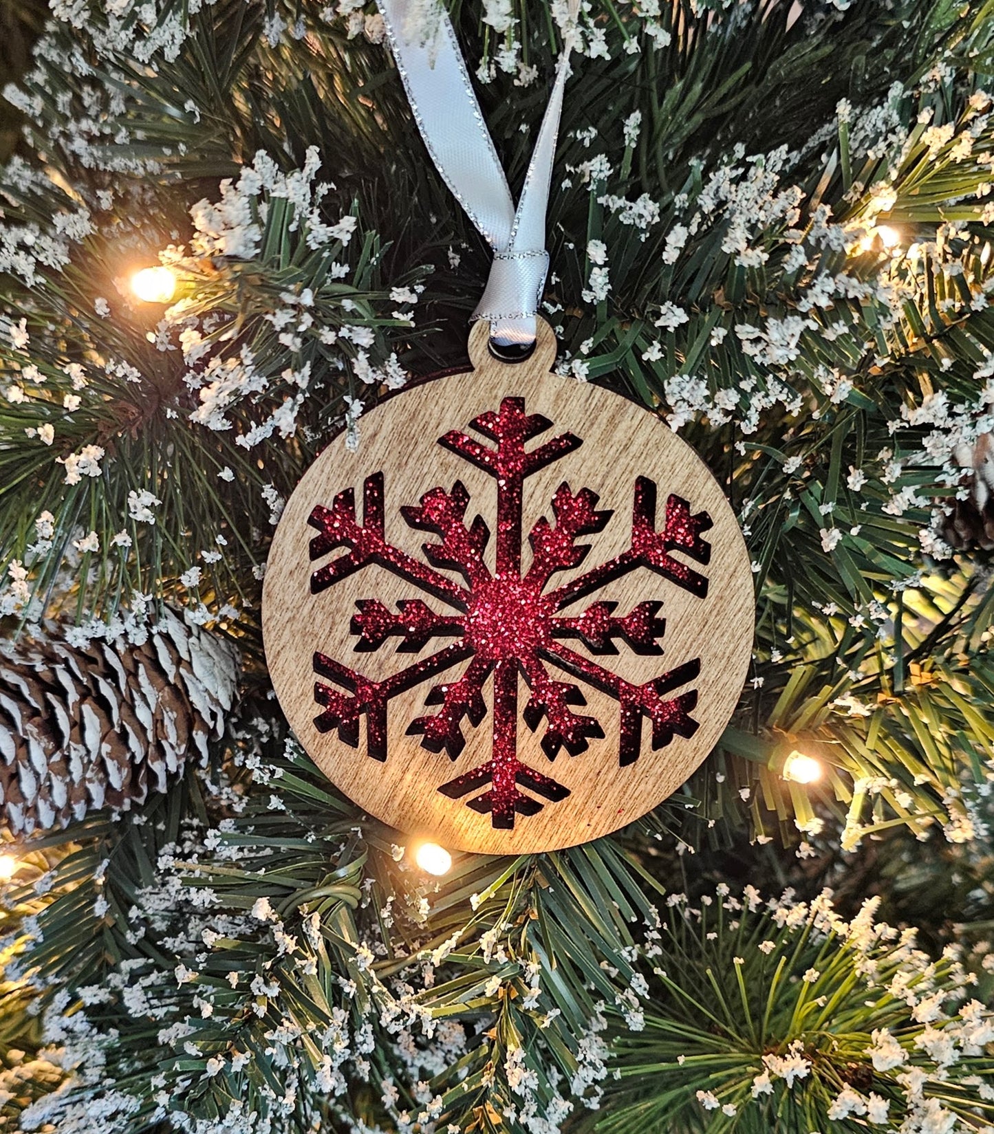 Wood/Glitter Ornaments - Snowflake