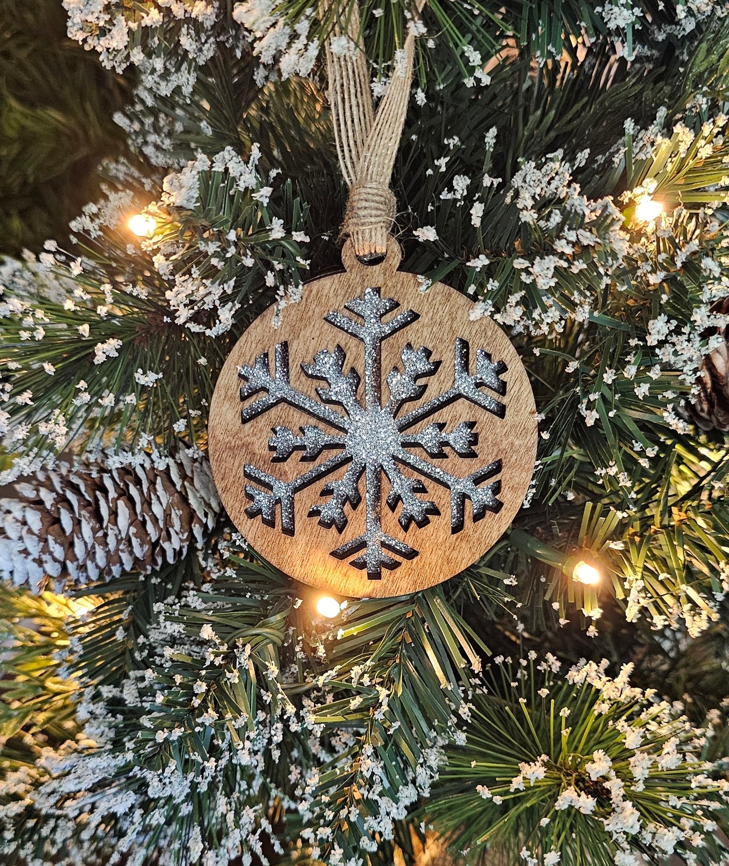 Wood/Glitter Ornaments - Snowflake