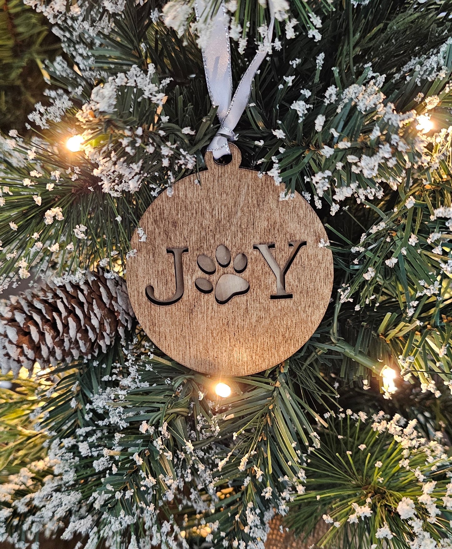 Wood/Glitter Ornaments - Joy with Dog/Cat Paw