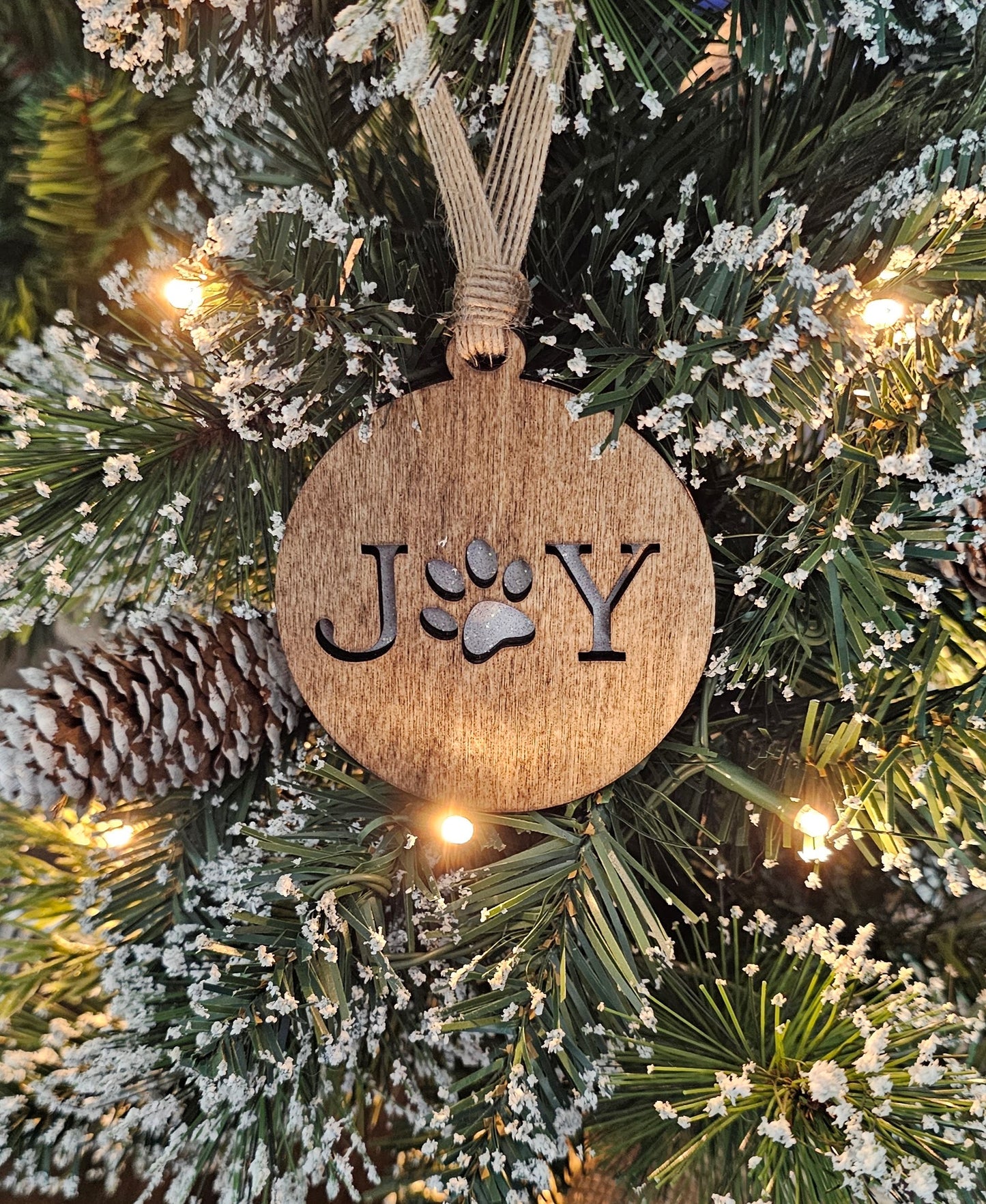 Wood/Glitter Ornaments - Joy with Dog/Cat Paw