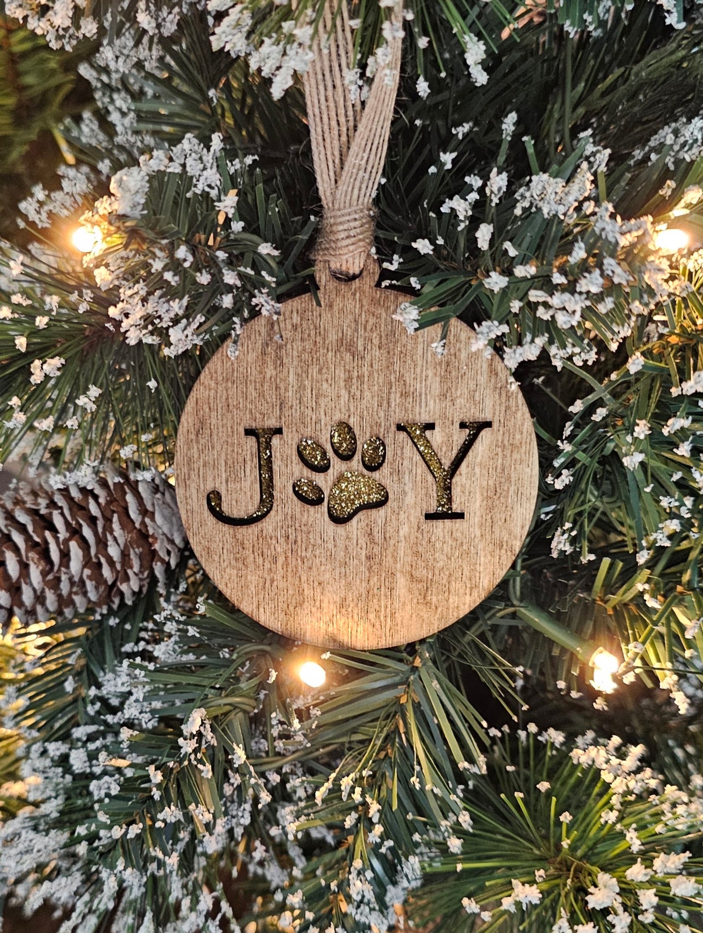 Wood/Glitter Ornaments - Joy with Dog/Cat Paw
