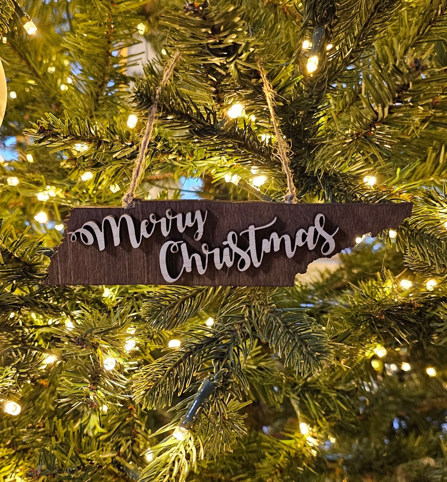 Merry Christmas Wooden State Ornament