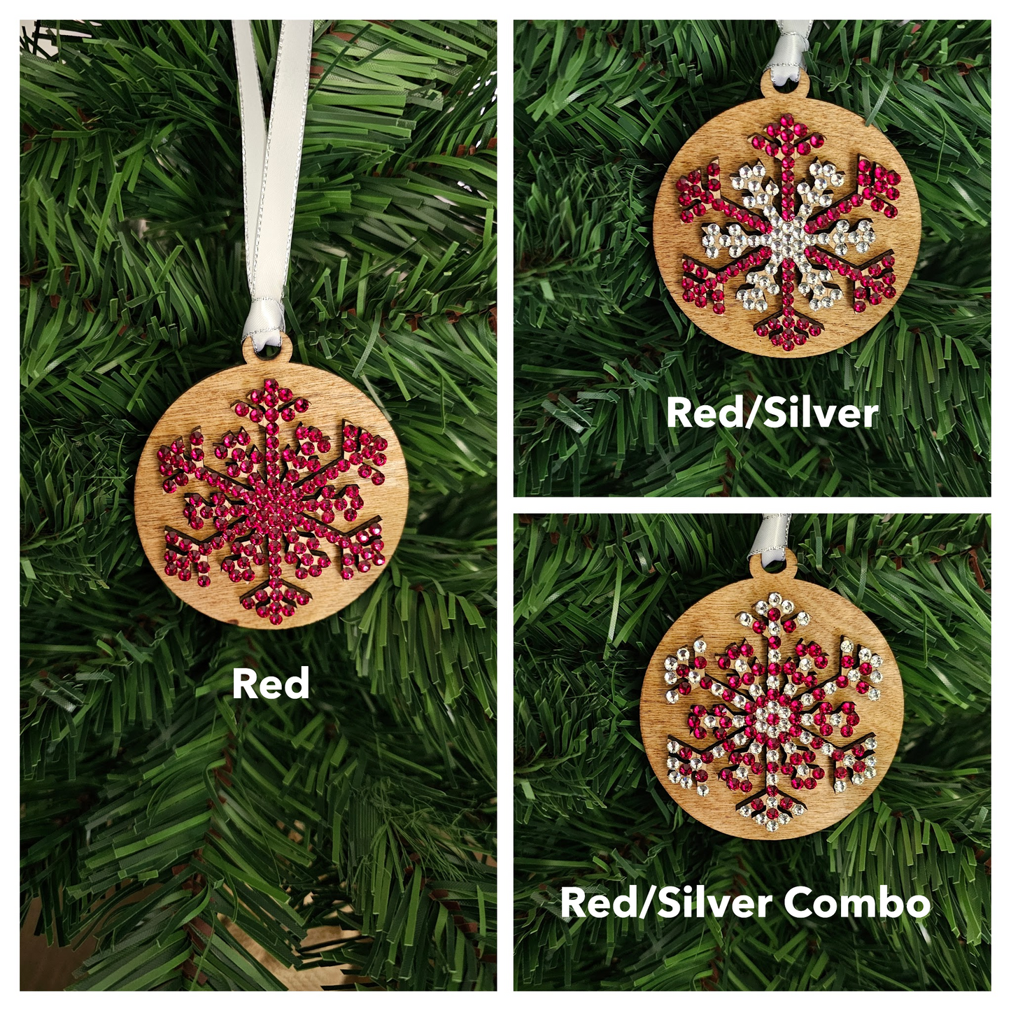 Snowflake w/ Rhinestones - Wood Ornaments