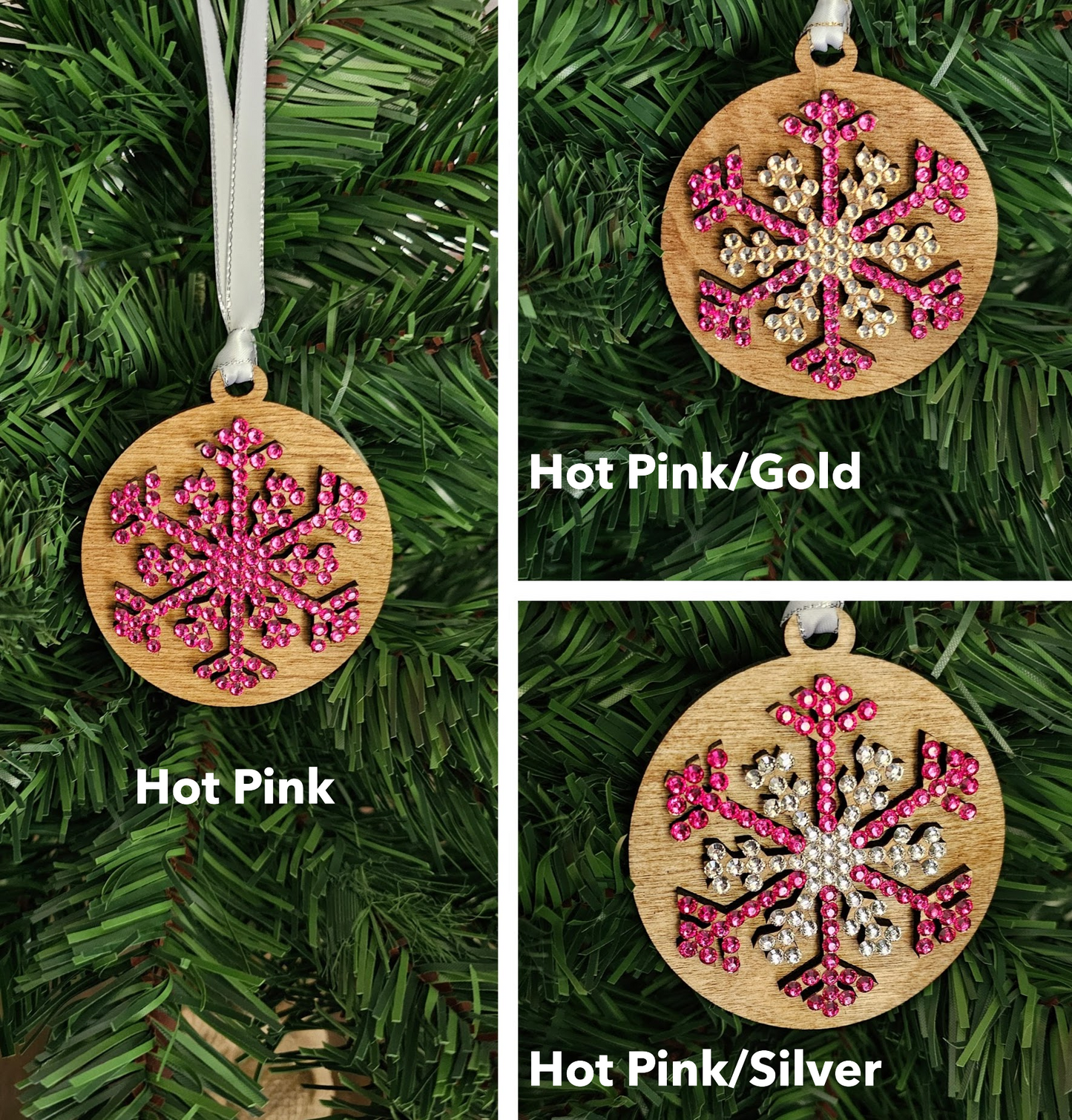 Snowflake w/ Rhinestones - Wood Ornaments