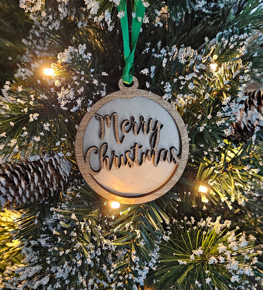 Wood/Glitter Ornaments - Merry Christmas