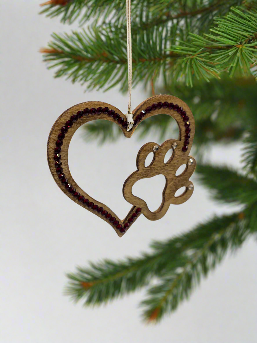 Rhinestone Heart Paw - Ornament