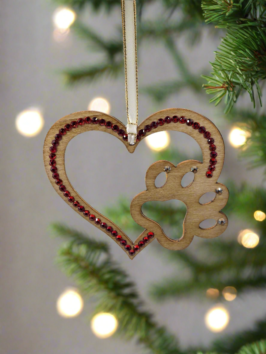Rhinestone Heart Paw - Ornament