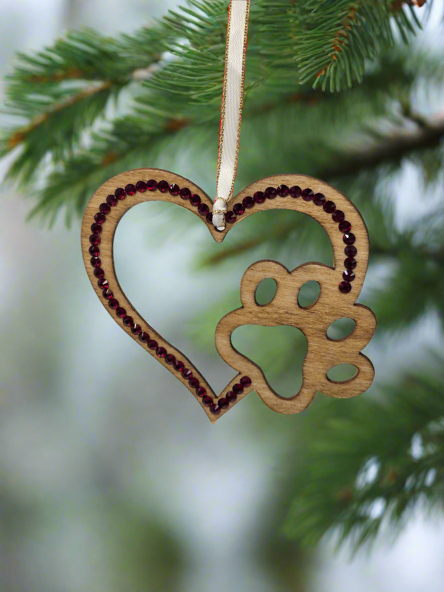 Rhinestone Heart Paw - Ornament