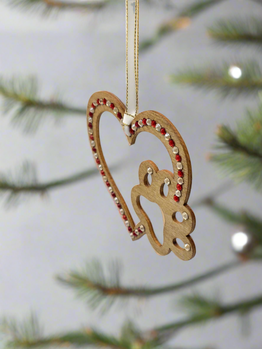 Rhinestone Heart Paw - Ornament