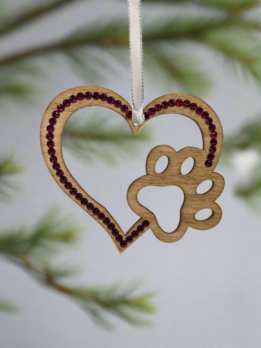 Rhinestone Heart Paw - Ornament