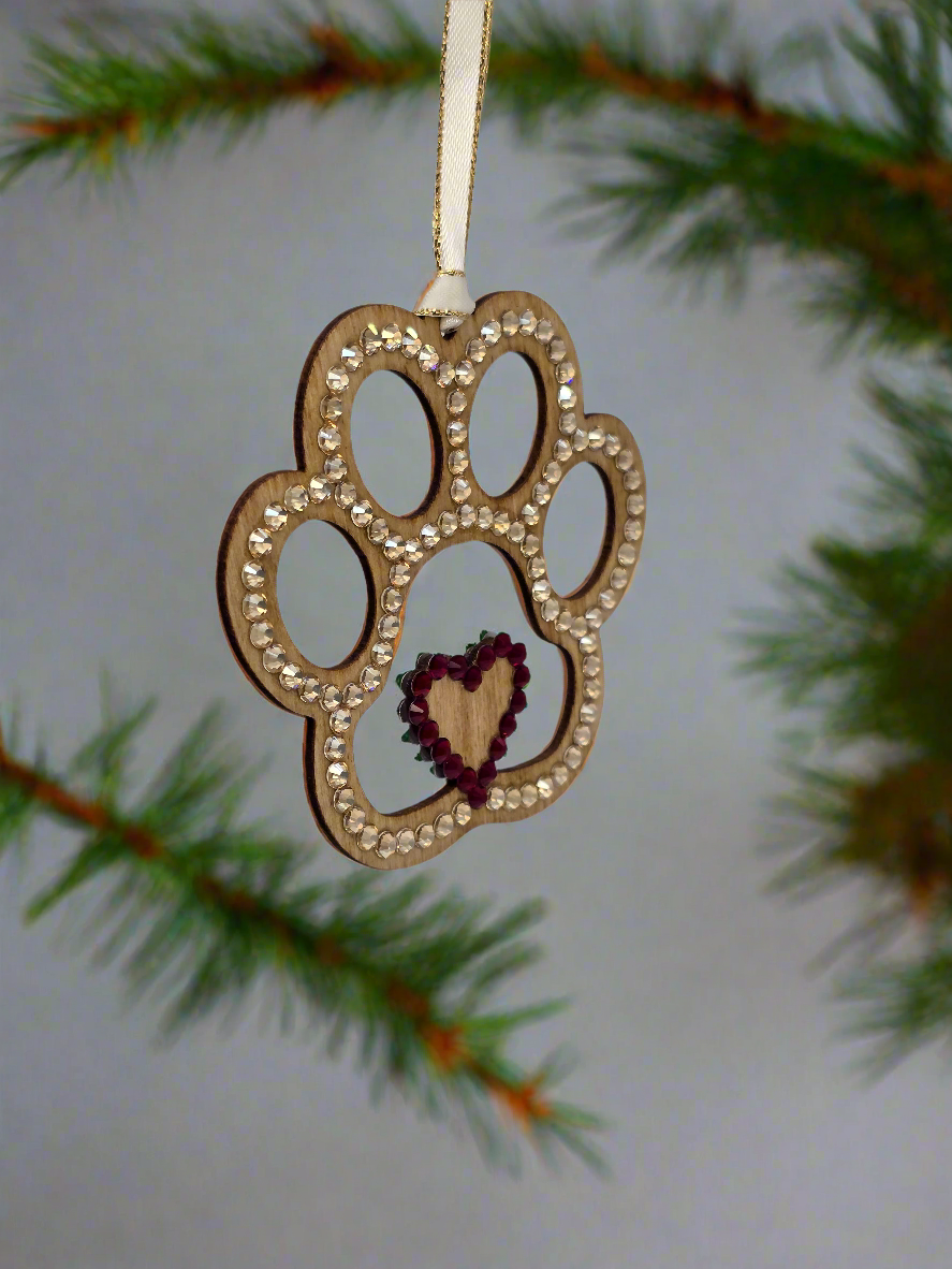 Rhinestone Christmas Paw - Ornament