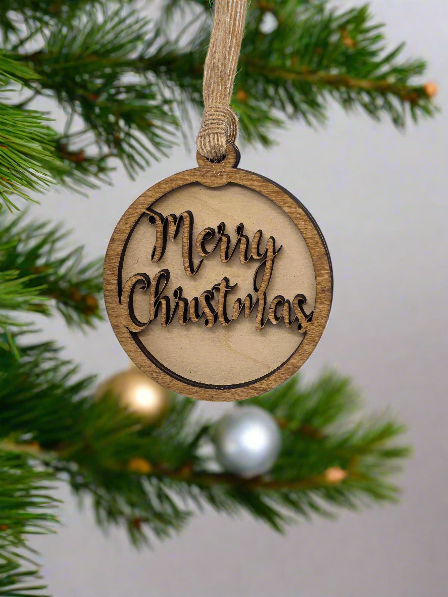Wood/Glitter Ornaments - Merry Christmas