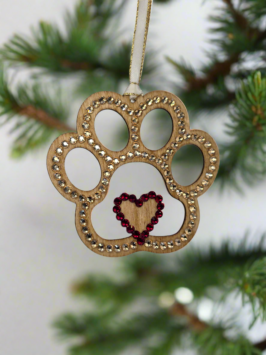 Rhinestone Christmas Paw - Ornament