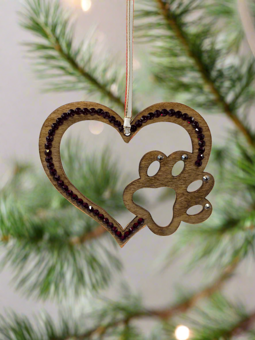 Rhinestone Heart Paw - Ornament