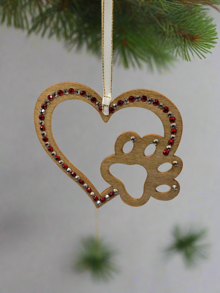 Rhinestone Heart Paw - Ornament