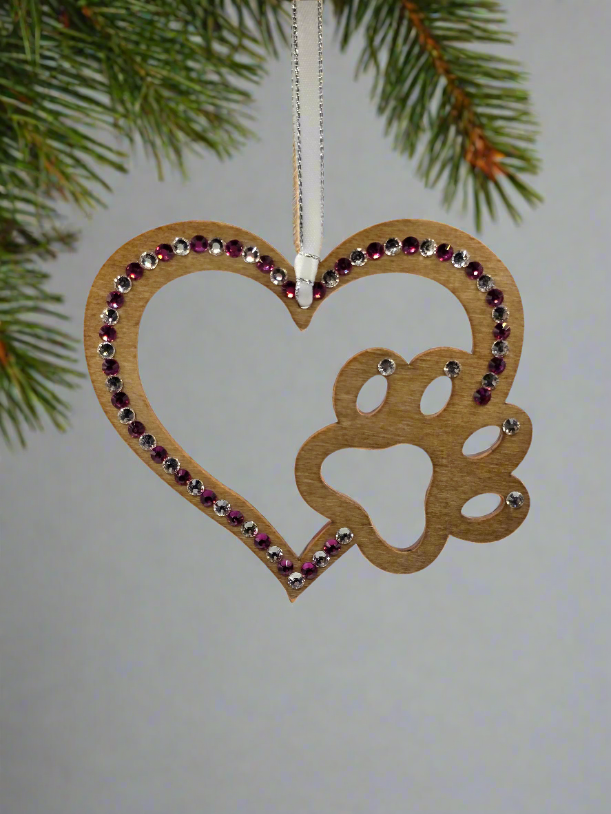 Rhinestone Heart Paw - Ornament