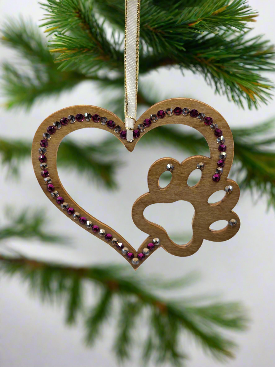 Rhinestone Heart Paw - Ornament
