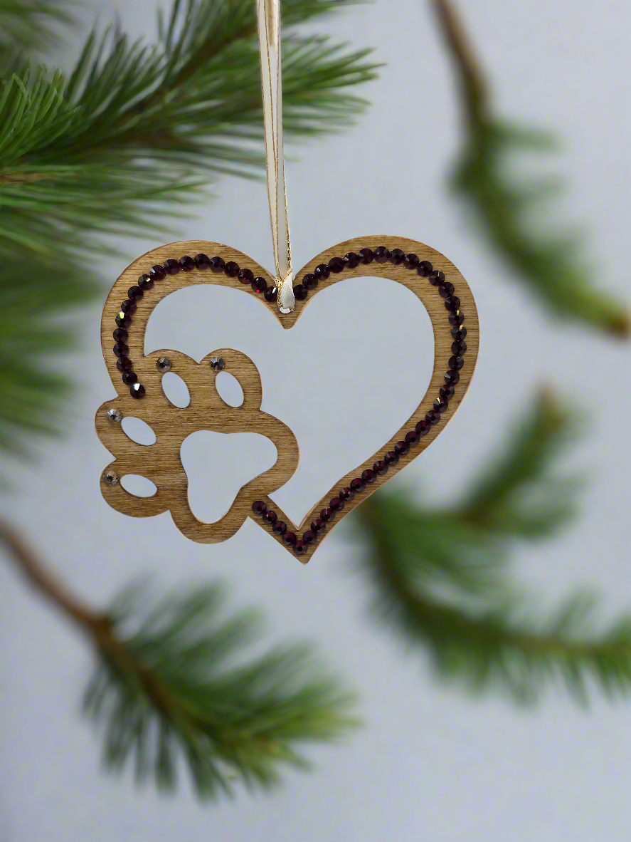 Rhinestone Heart Paw - Ornament