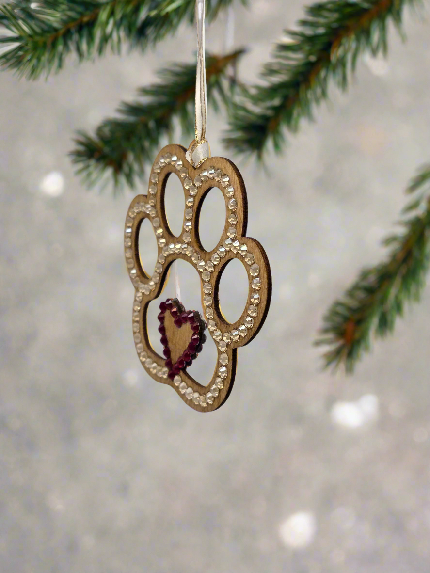 Rhinestone Christmas Paw - Ornament