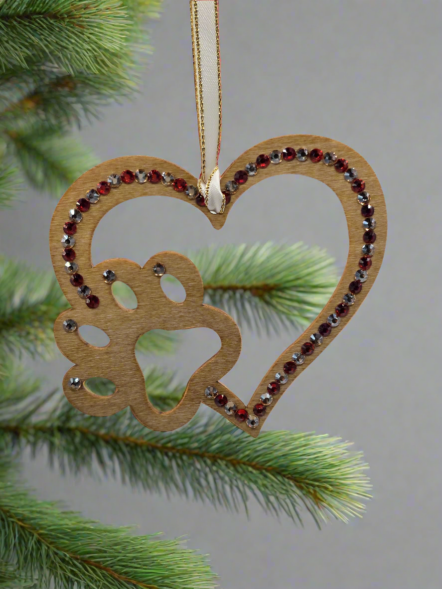 Rhinestone Heart Paw - Ornament