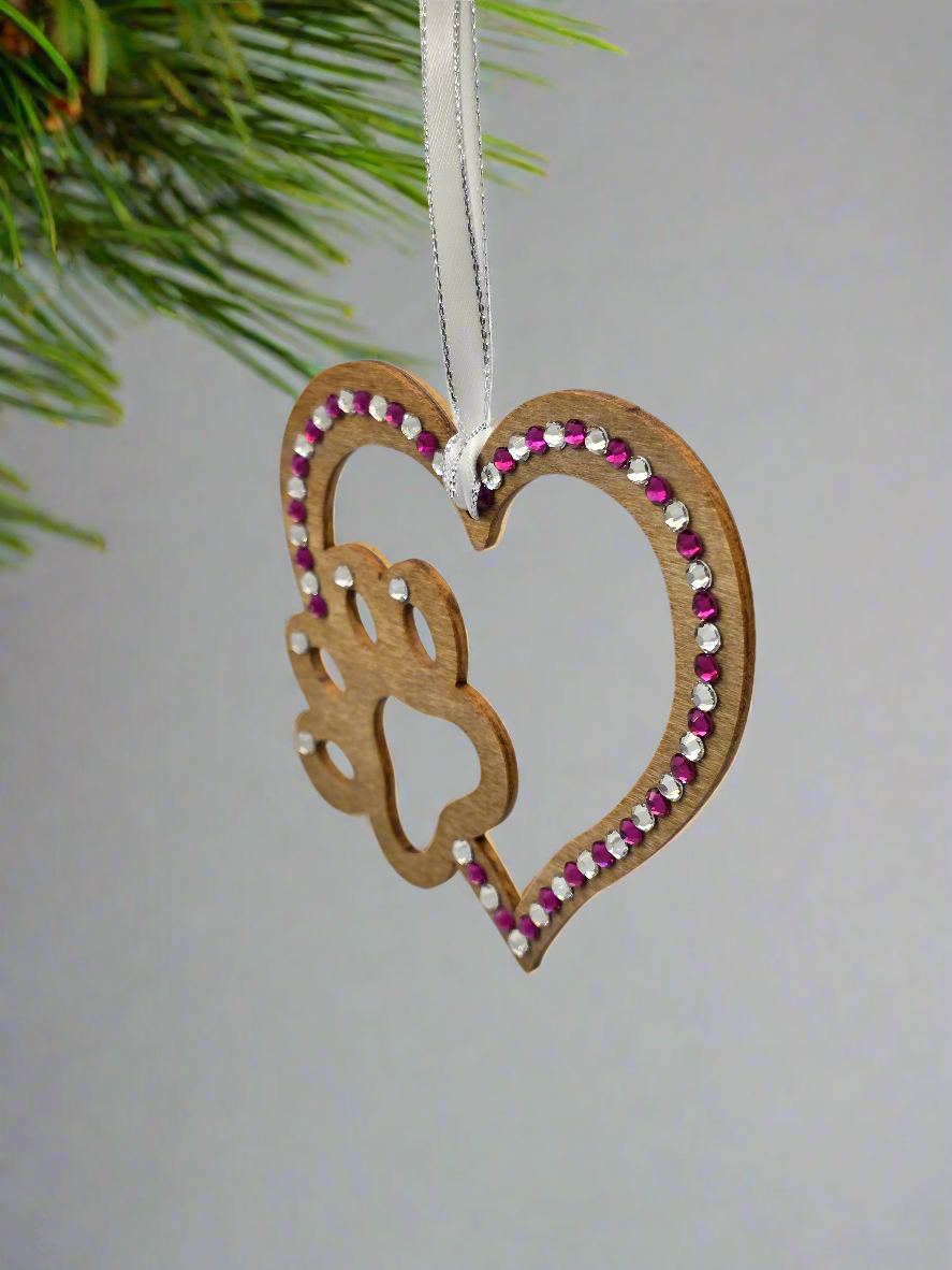 Rhinestone Heart Paw - Ornament
