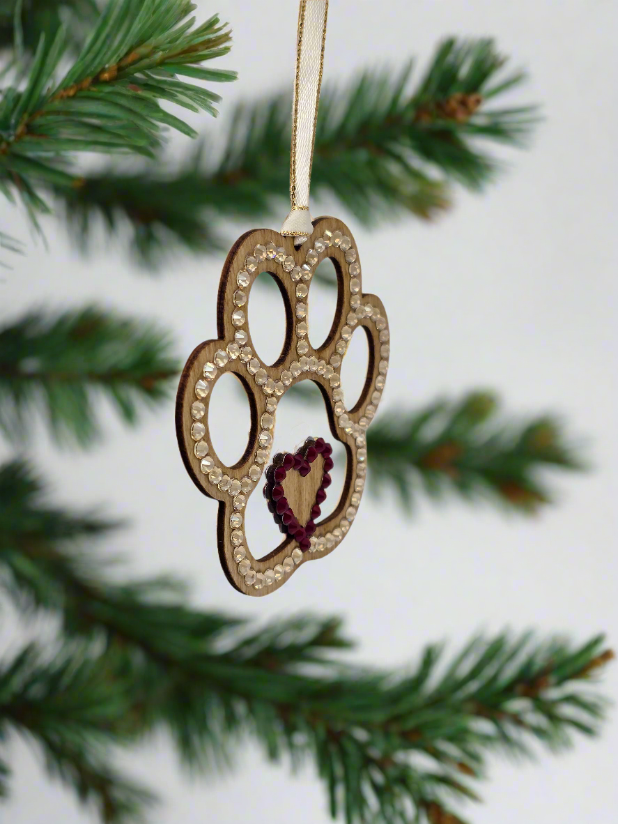 Rhinestone Christmas Paw - Ornament