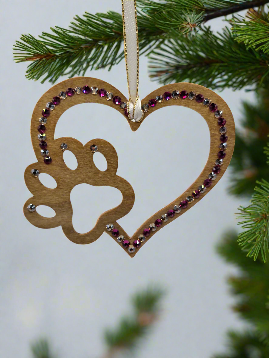 Rhinestone Heart Paw - Ornament