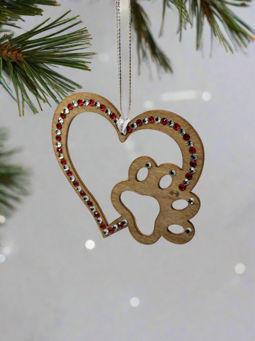 Rhinestone Heart Paw - Ornament