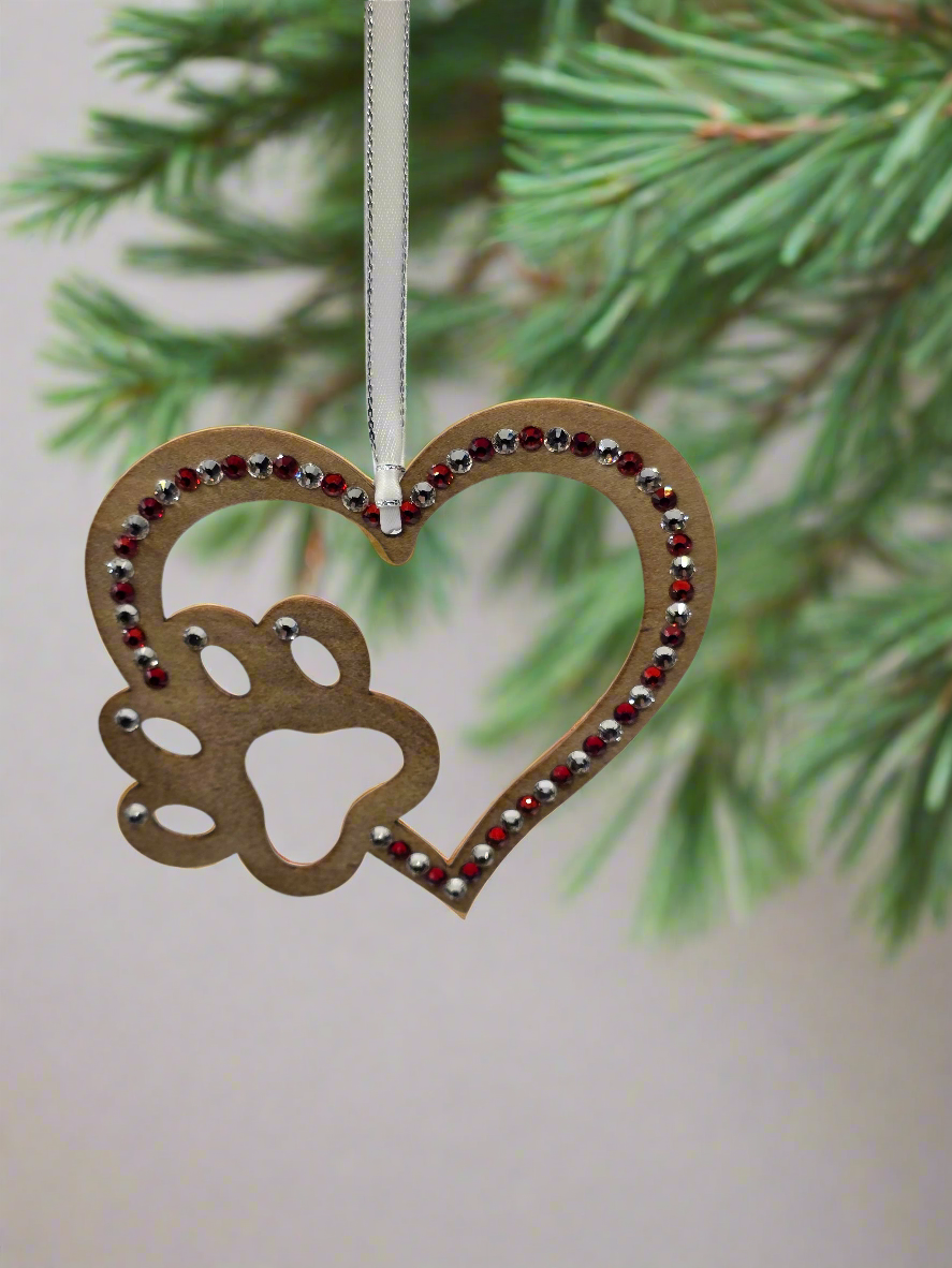 Rhinestone Heart Paw - Ornament