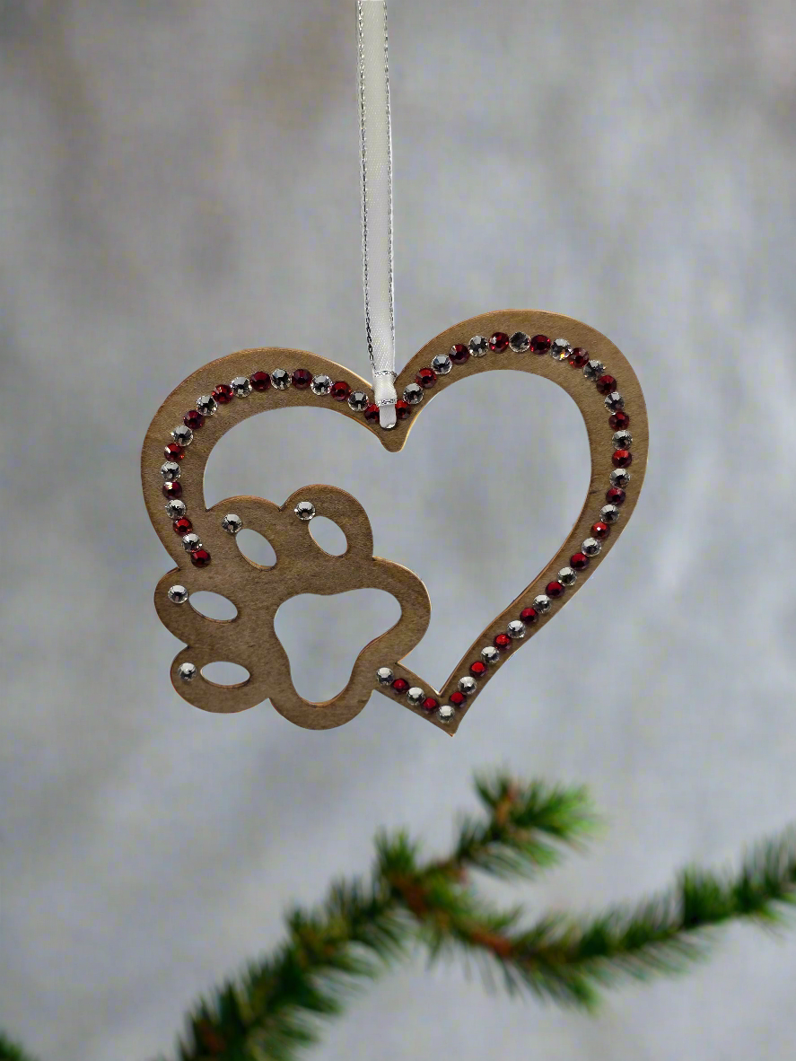 Rhinestone Heart Paw - Ornament
