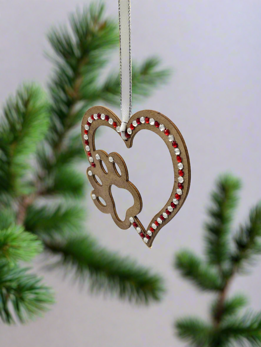 Rhinestone Heart Paw - Ornament