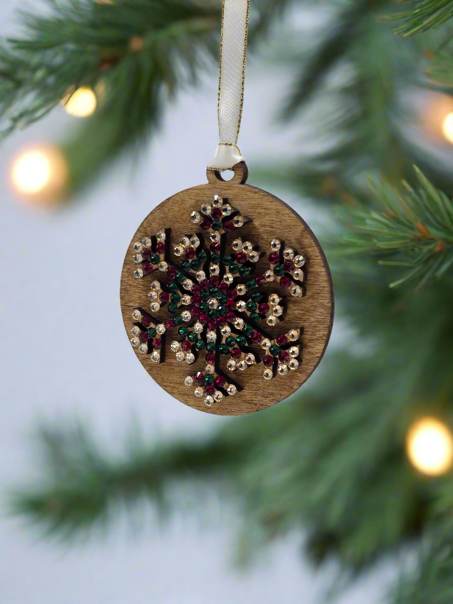 Rhinestone Snowflake - Wood Ornaments