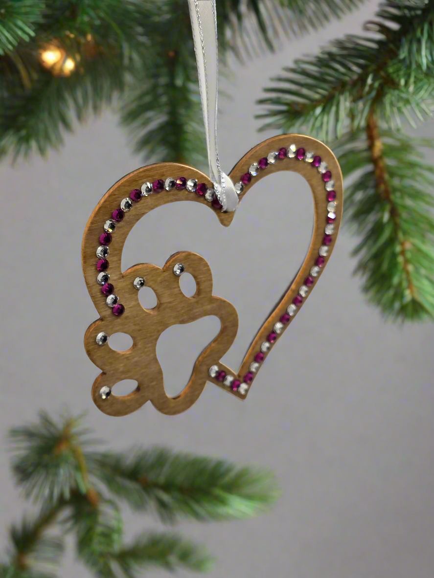 Rhinestone Heart Paw - Ornament