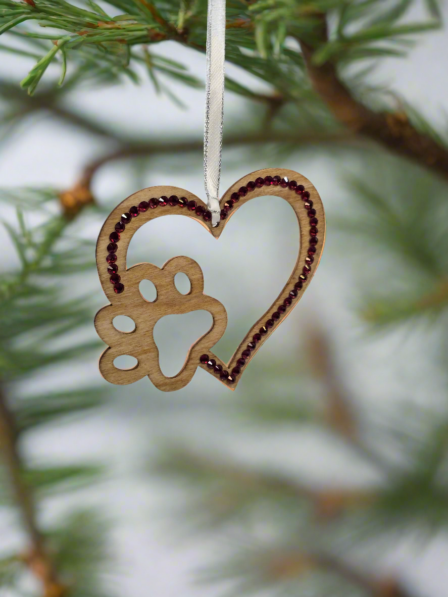 Rhinestone Heart Paw - Ornament