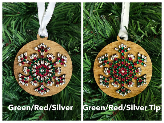 Wooden Snowflake with Rhinestones - Ornament