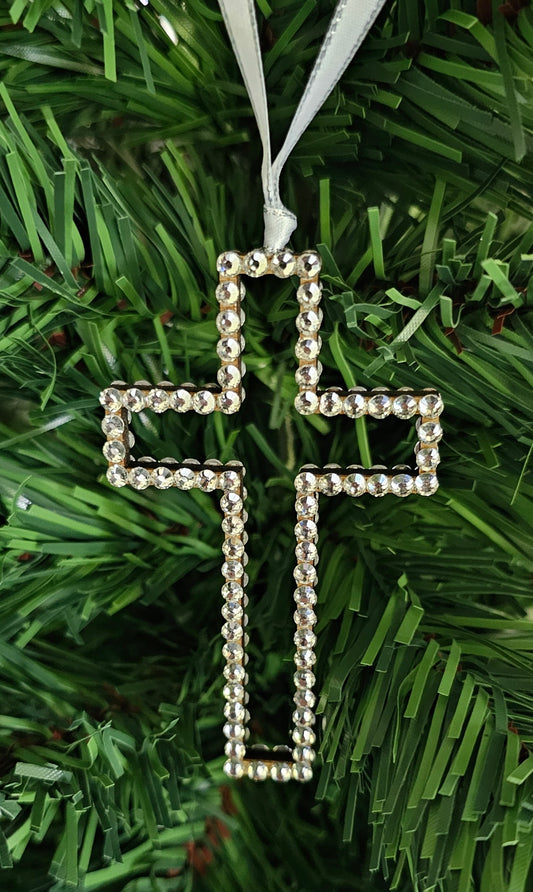 Rhinestone Cross - Hollow Wood Ornaments