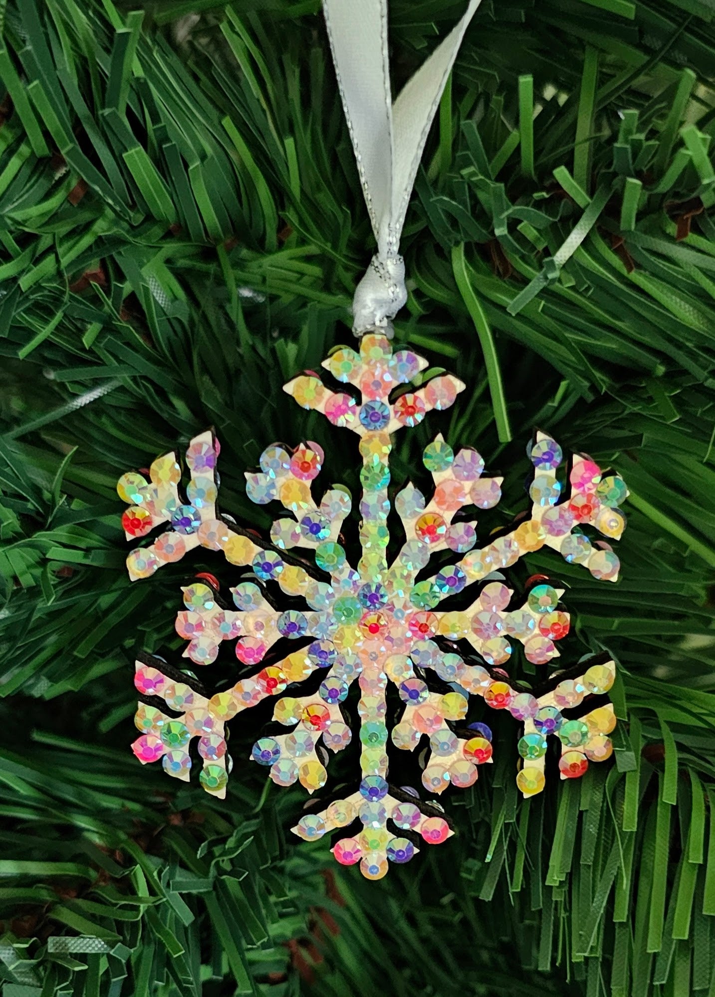 Rhinestone Snowflake Ornaments - Green & Red Variations