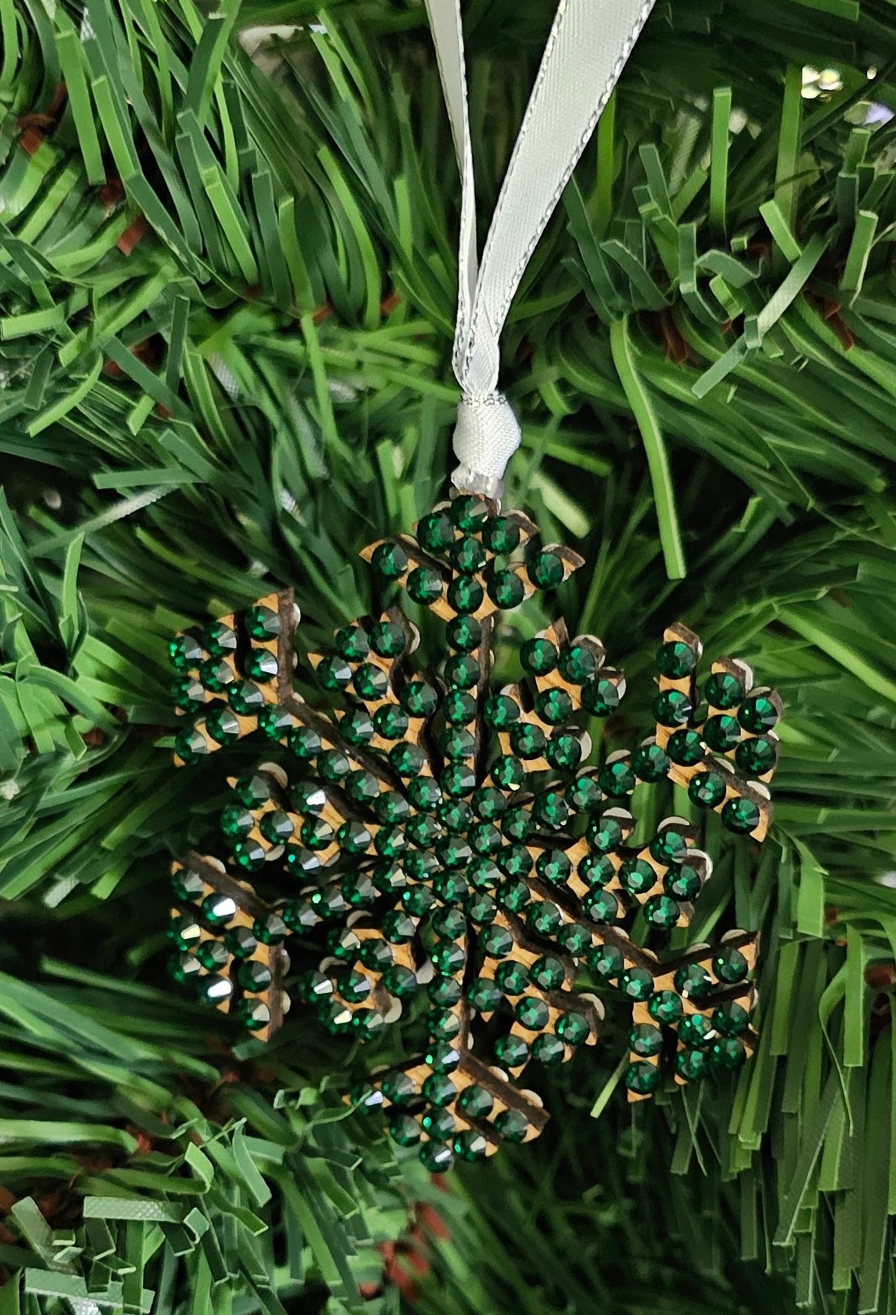 Rhinestone Snowflake Ornaments - Green & Red Variations