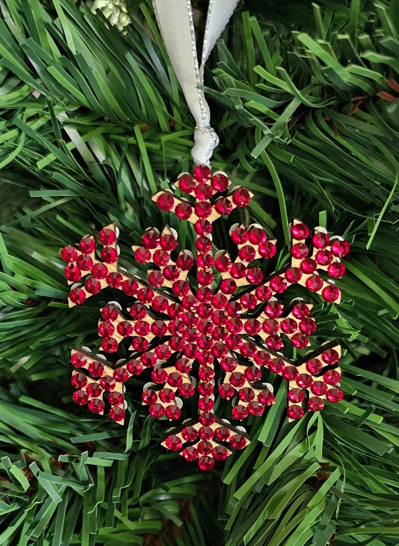 Rhinestone Snowflake Ornaments - Green & Red Variations