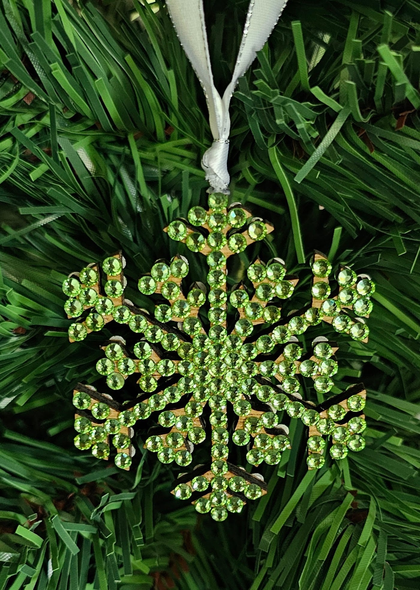 Rhinestone Snowflake Ornaments - Green & Red Variations