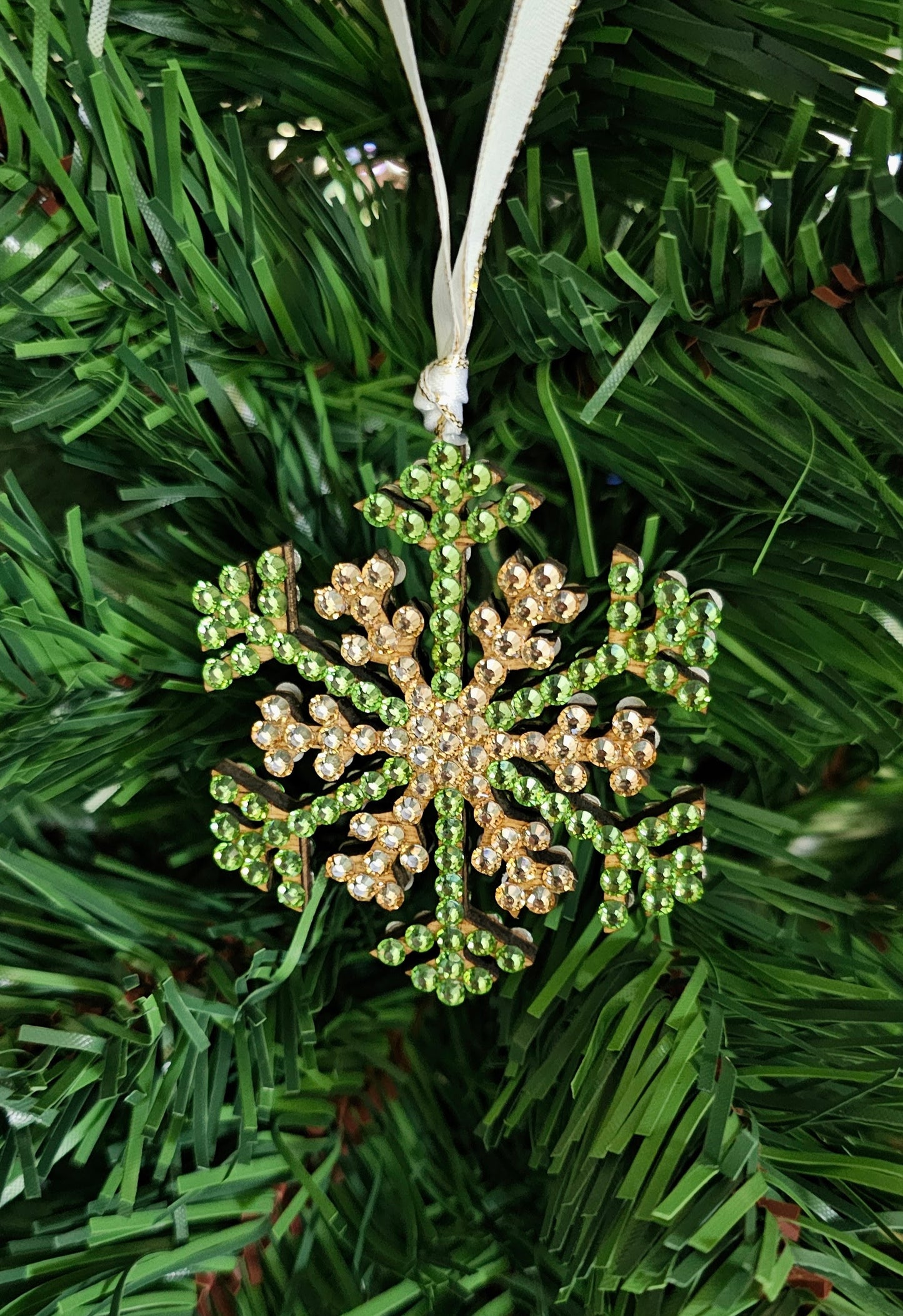 Rhinestone Snowflake Ornaments - Green & Red Variations