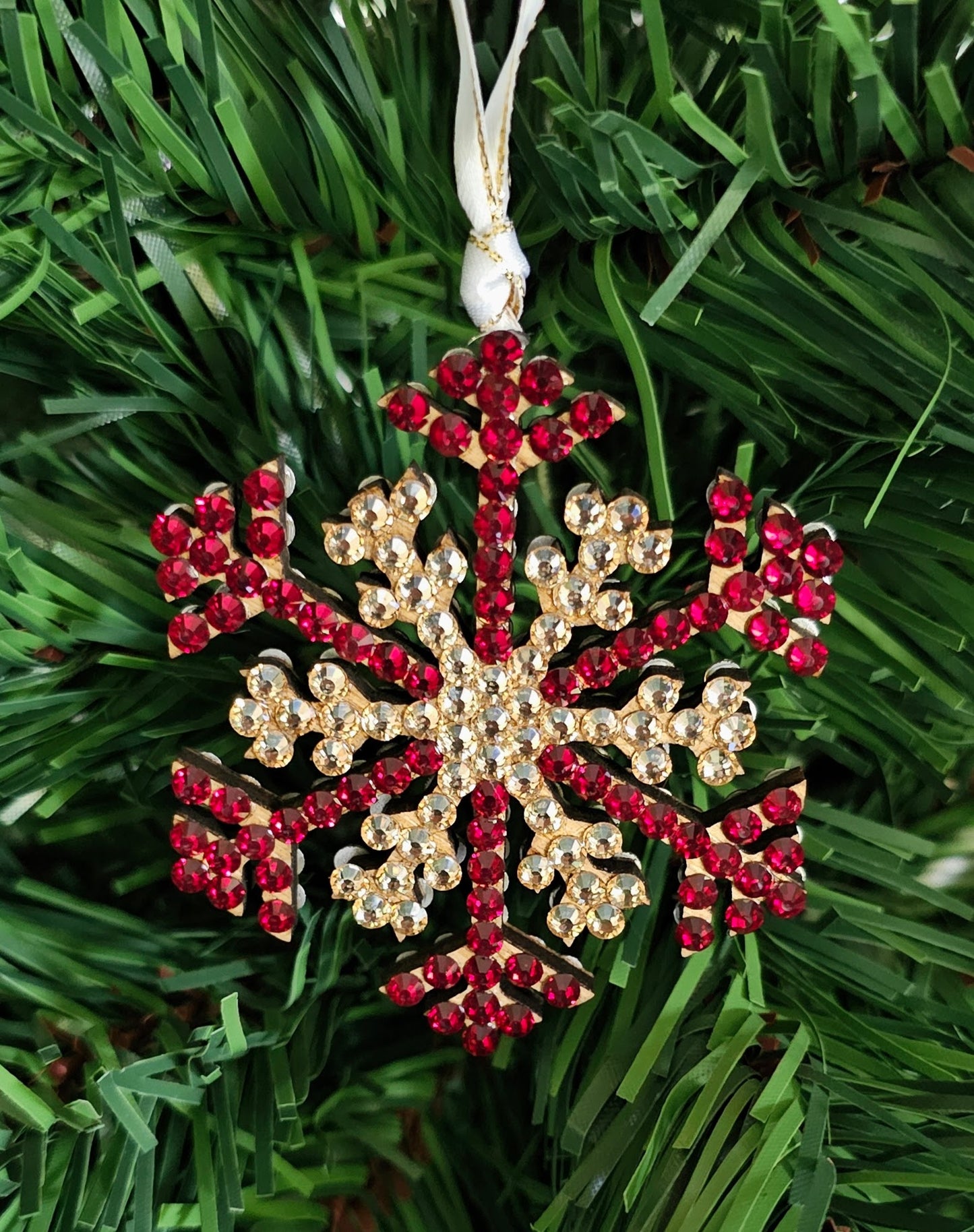 Rhinestone Snowflake Ornaments - Green & Red Variations