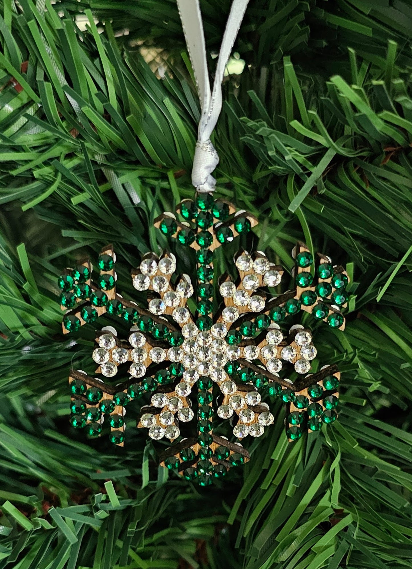 Rhinestone Snowflake Ornaments - Green & Red Variations