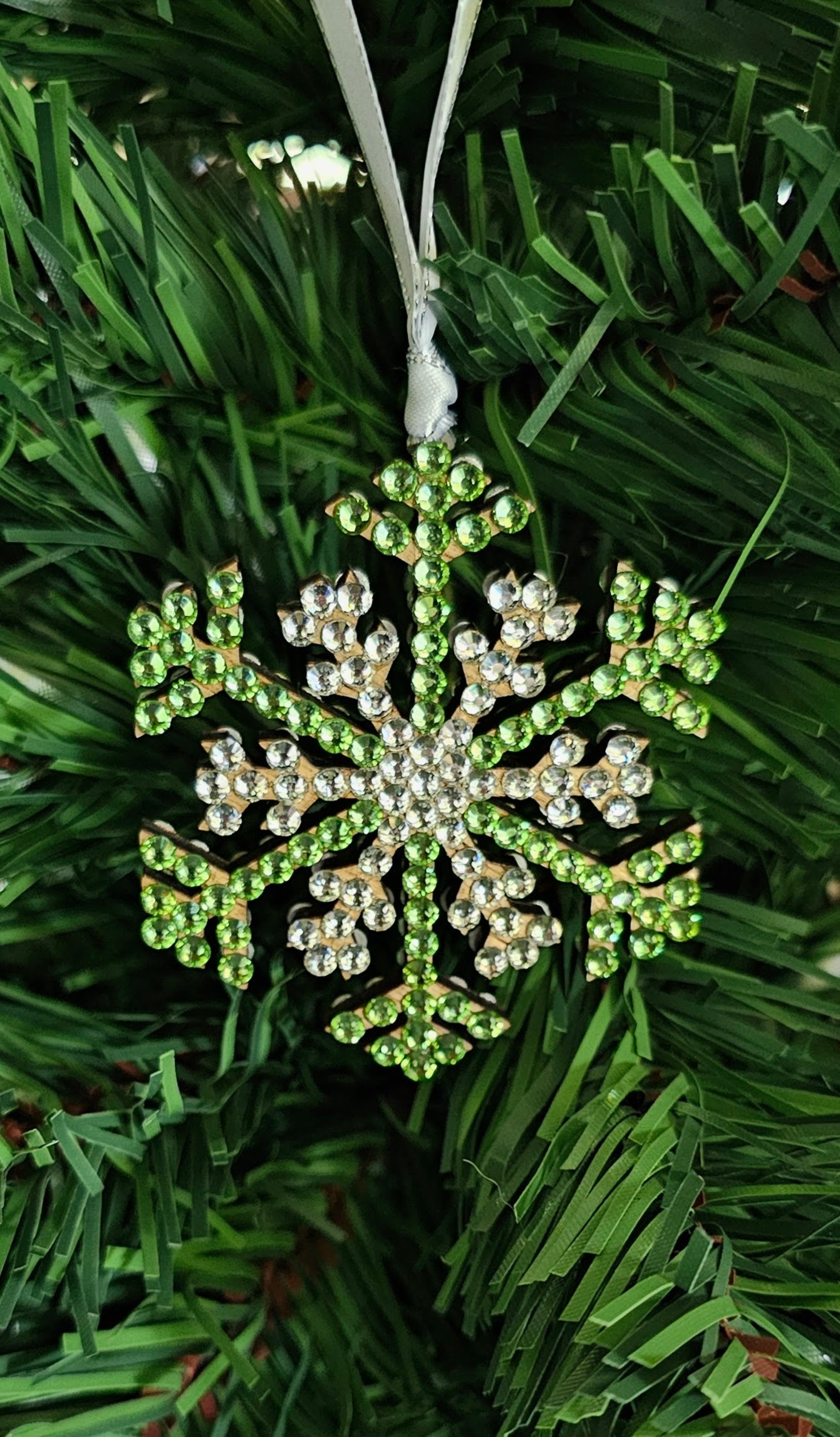 Rhinestone Snowflake Ornaments - Green & Red Variations