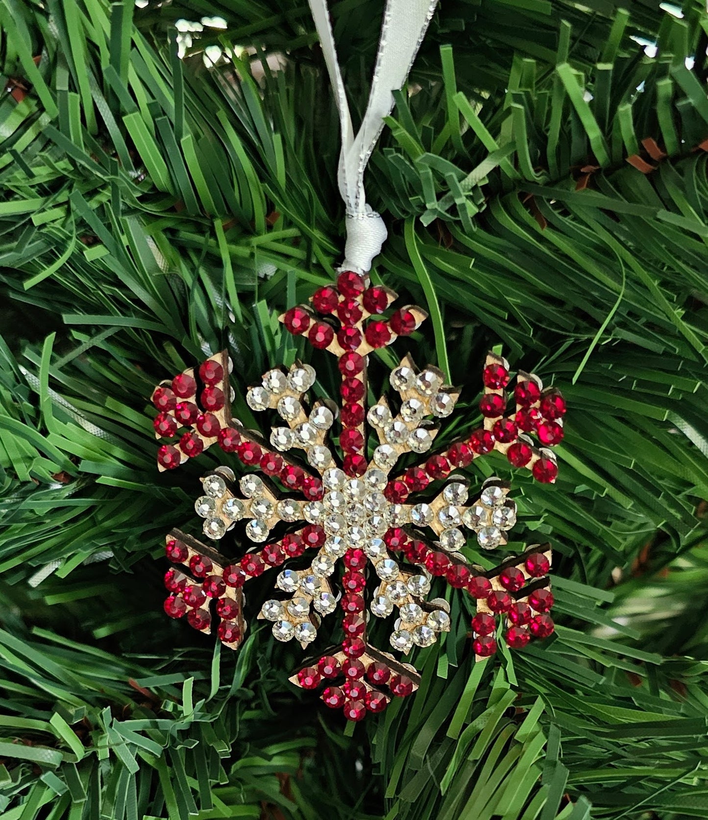 Rhinestone Snowflake Ornaments - Green & Red Variations