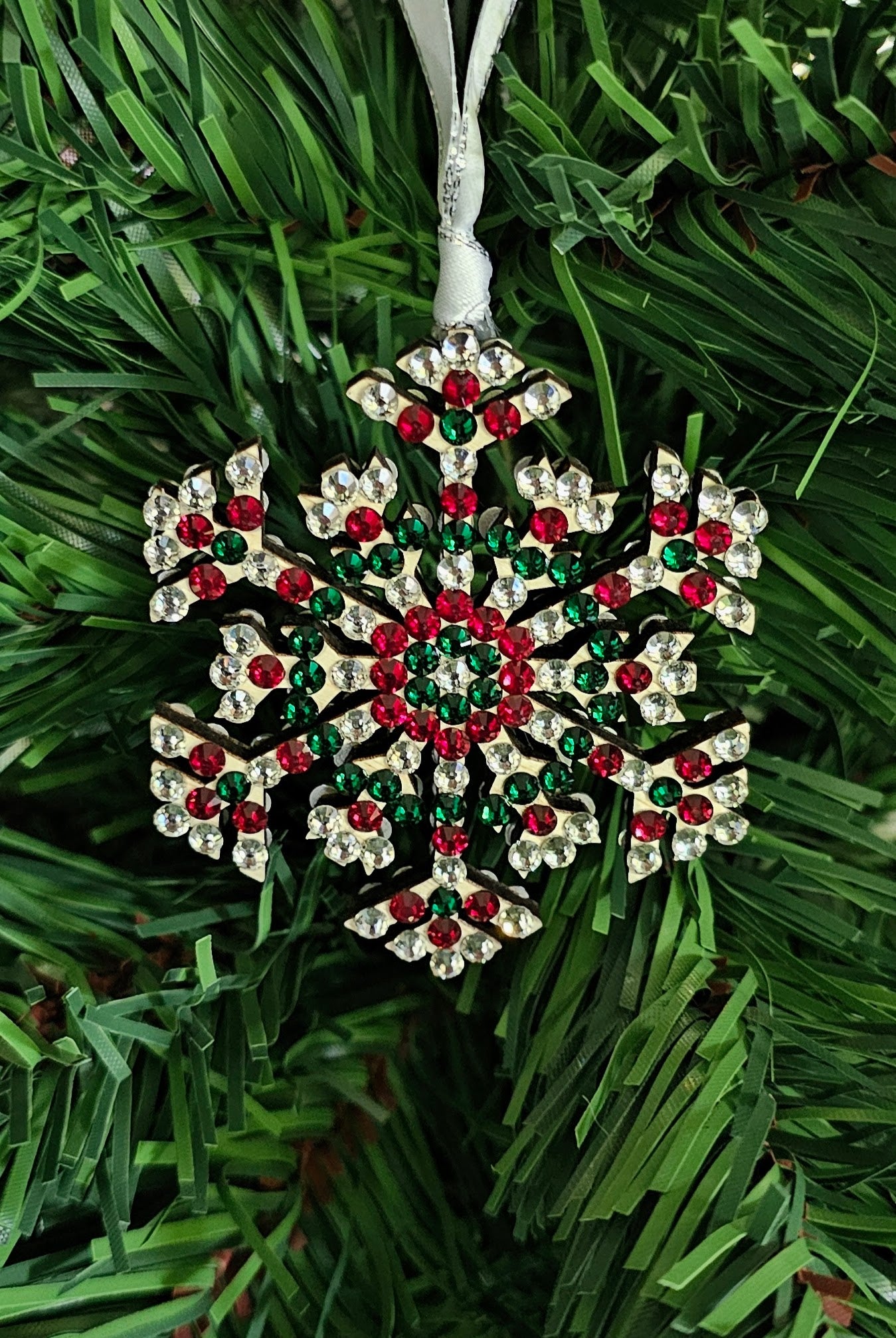 Rhinestone Snowflake Ornaments - Green & Red Variations