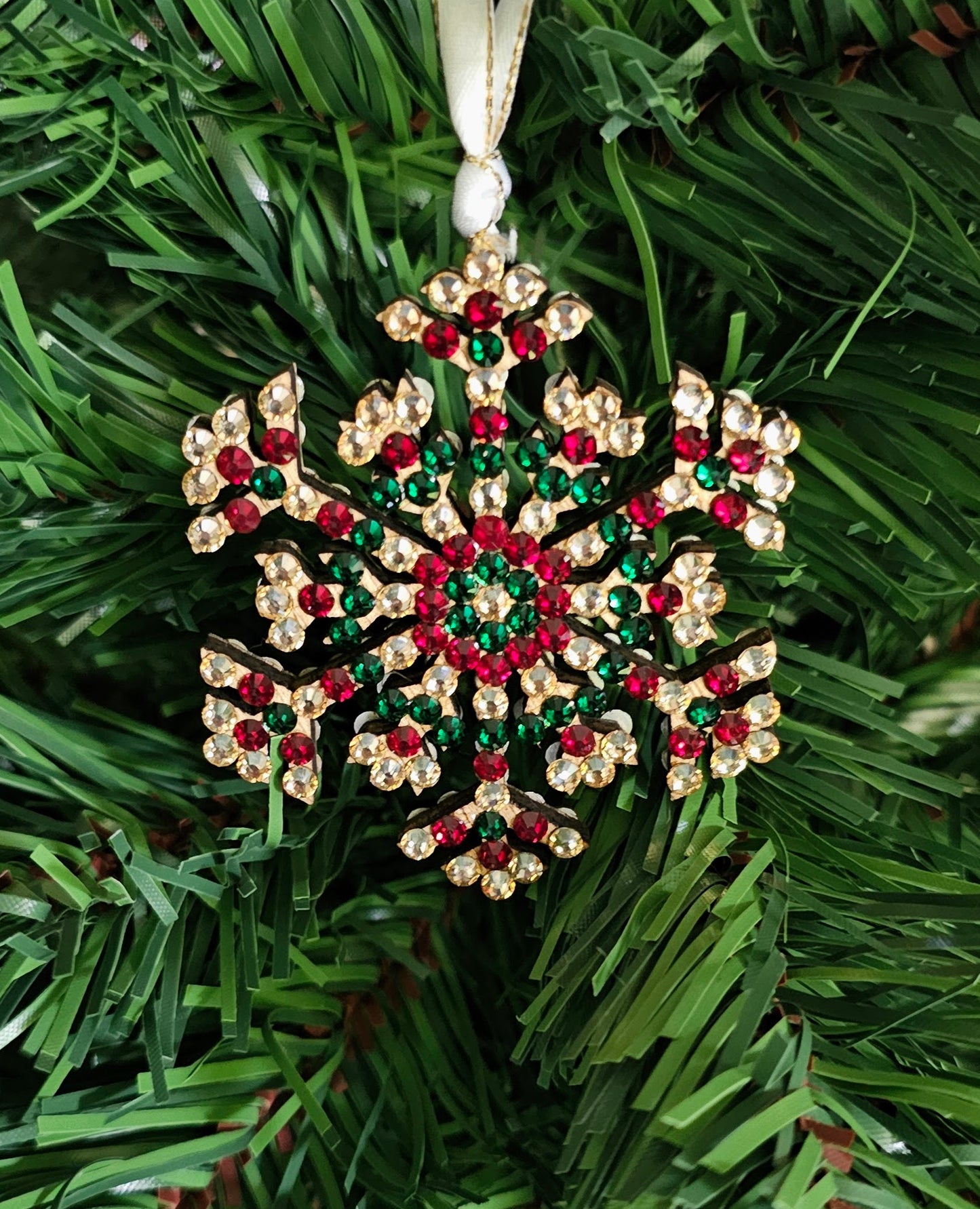 Rhinestone Snowflake Ornaments - Green & Red Variations