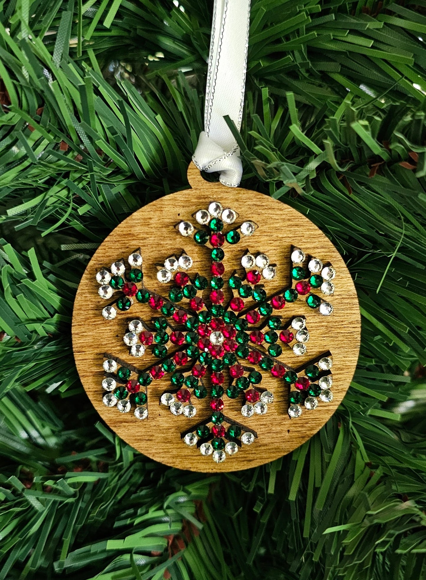 Snowflake w/ Rhinestones - Wood Ornaments